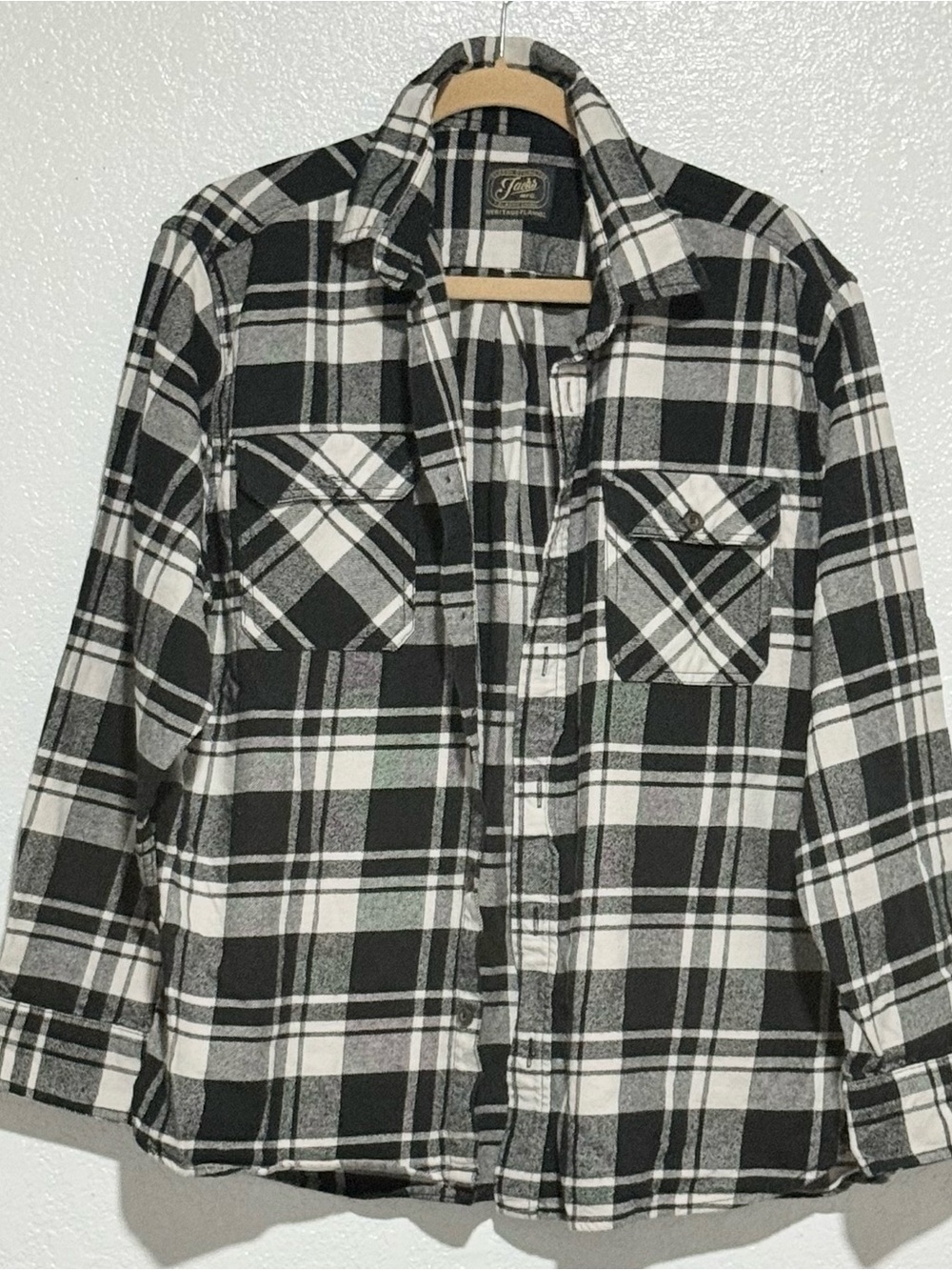 Black & White Plaid Flannel Shirt  - Men's Casual Overshirt Size XL- Jachs